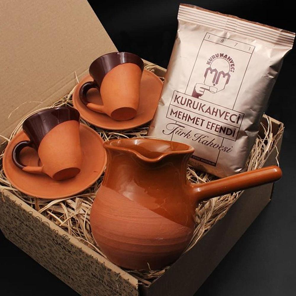 Ege Çömlek Toprak Kahverengi Sırlı El Yapımı 2'Li Türk Kahvesi Fincan