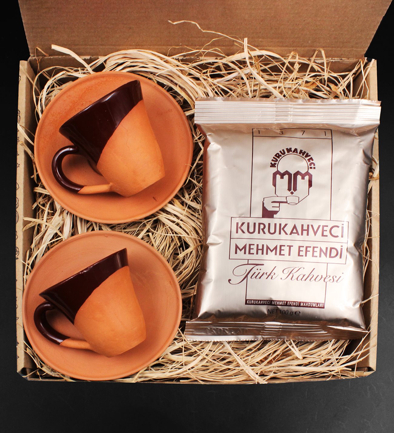 Ege Çömlek Toprak Kahverengi Sırlı El Yapımı 2'li Türk Kahvesi Fincan Takımı & Türk Kahve