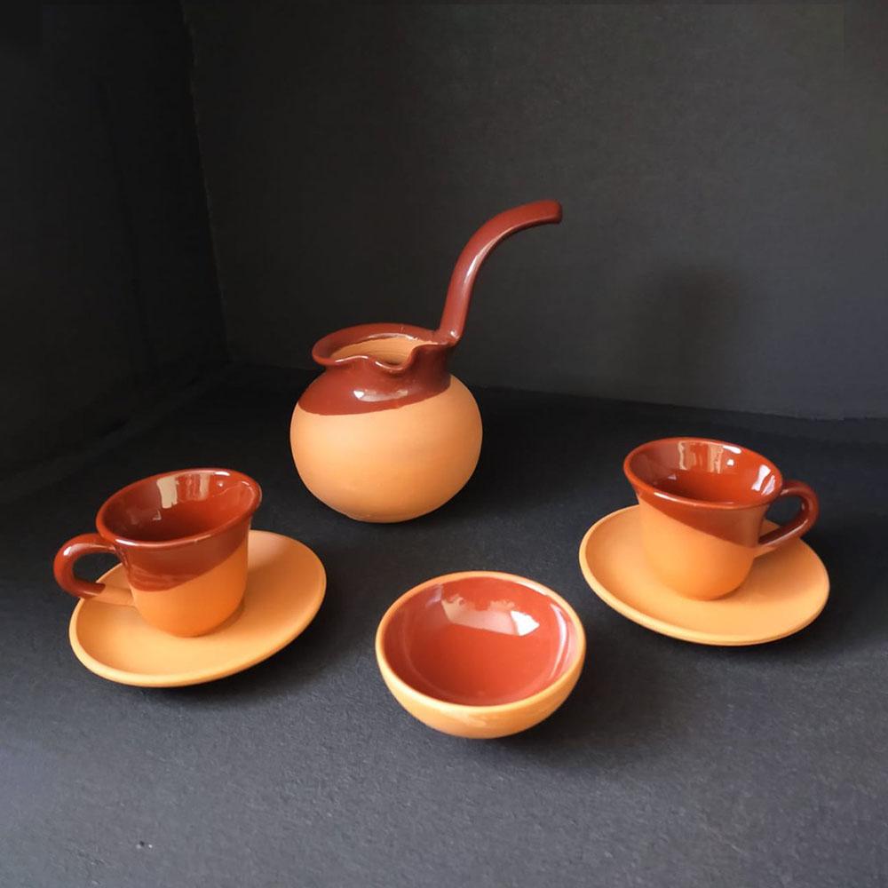 Ege Çömlek Toprak KAHVERENGİ Sırlı El Yapımı 2'li Türk Kahvesi Fincan Takımı & Toprak