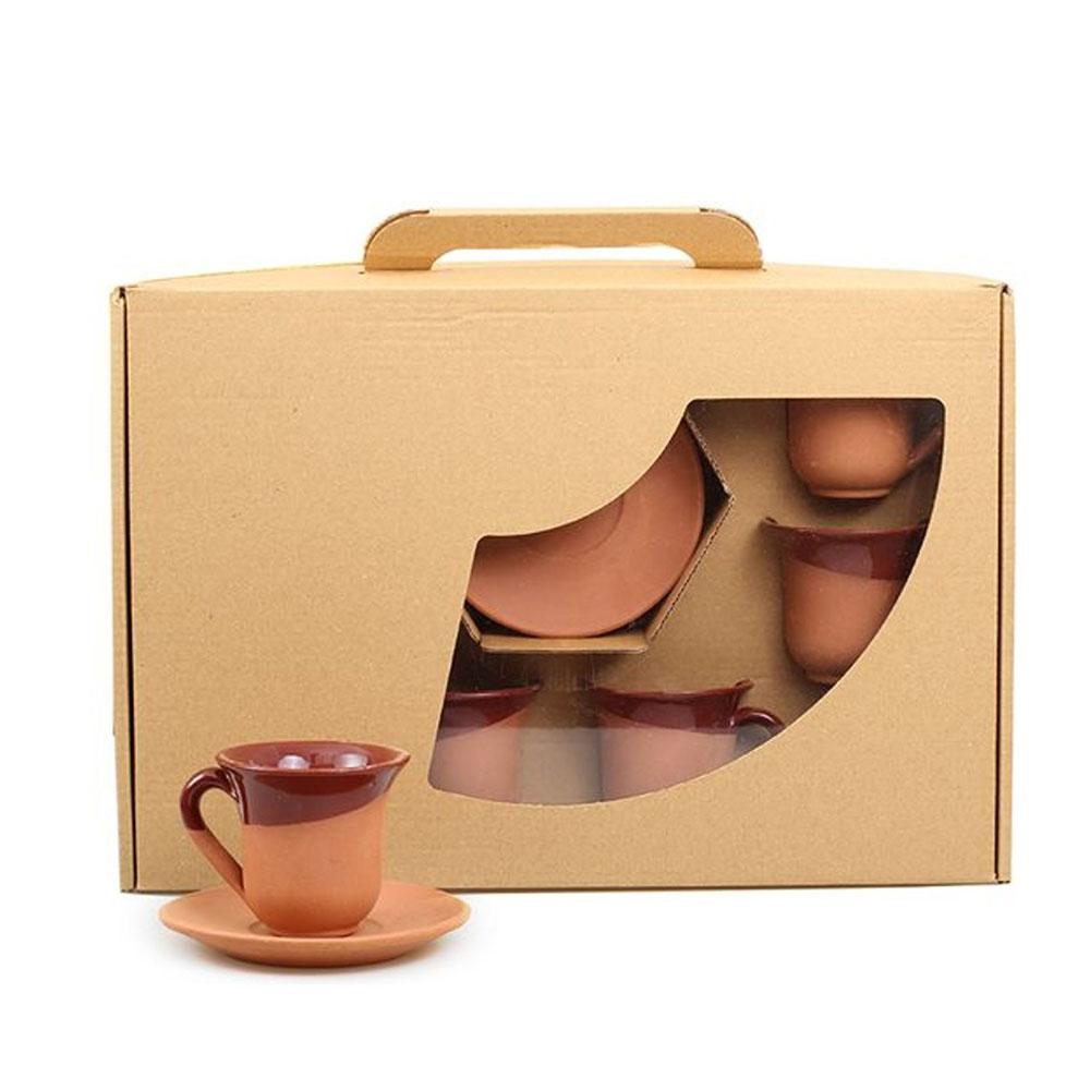 Ege 12 Parça Çömlek Toprak Renkli Sırlı El Yapımı Fincan Takımı