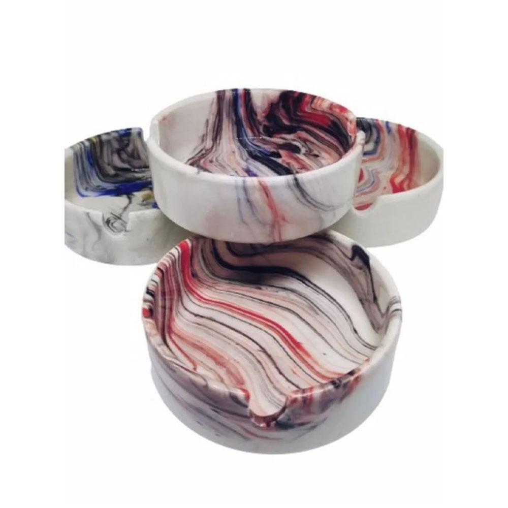 Seramik Küllük Ebruli Desen 4 Adet