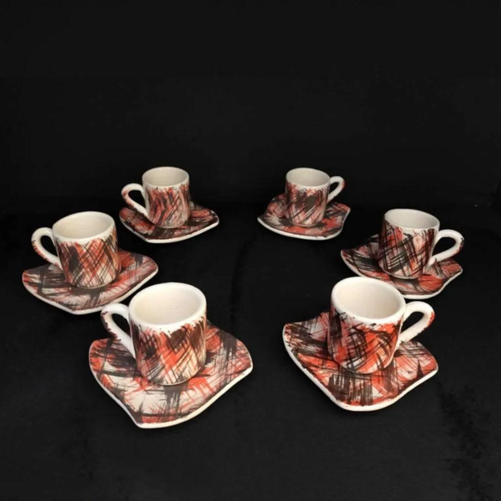 Kırmızı Mira Seramik Kahve Fincan Takımı