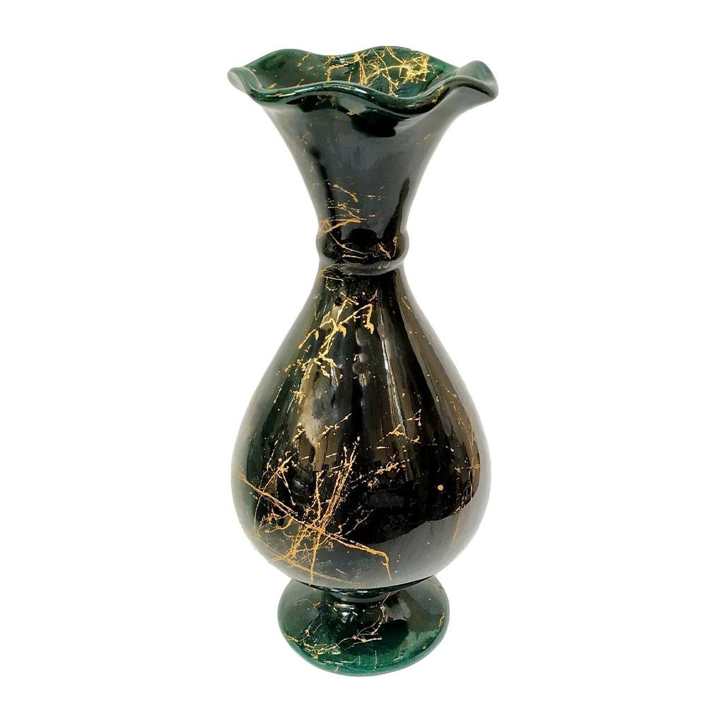 30 Cm Çini Marul Vazo-zümrüt Yeşil/siyah-mermer Desenli 30 Mermer Desenli Marul Vazo